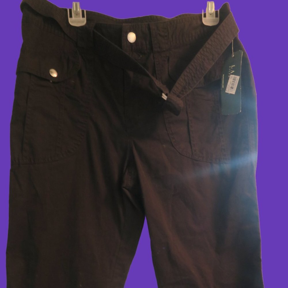 Lauren Ralph Lauren capri pants 2 big front pockets with belt in classic black